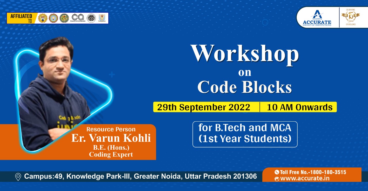 Workshop on Code Blocks for BTech and MCA students